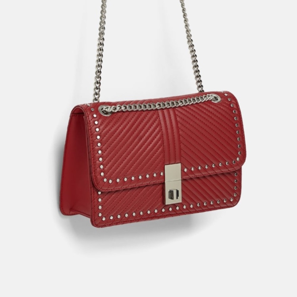 Zara STUDDED CROSSBODY BAG red 107/aq